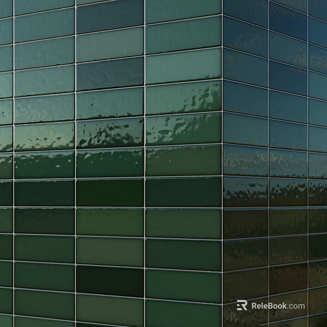 Modern Green Glass Texture Wall Panels With Rectangular Reflective Glossy Design 3d model 
