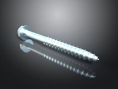 Metal Screw With Phillips Head Threaded Shank And Chrome Finish On Reflective Black Background 3d model