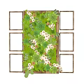 Living Plant Wall Interior Decor Featuring Four Wooden Frames Green Plants And White Flowers