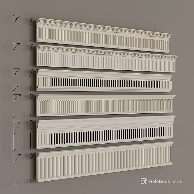 Various Decorative Crown Molding Styles With Mounting Brackets For Interior Design 3d model