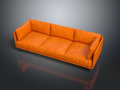 Modern Orange Three-Seater Sofa With Fabric Upholstery And Smooth Floor Reflection 3d model