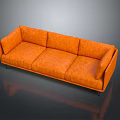 Modern Orange Three-Seater Sofa With Fabric Upholstery And Smooth Floor Reflection