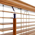 Wooden Window Blinds With Adjustable Slats And Natural Wood Texture