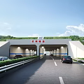 Highway Tunnel Entrance With Two Way Lanes And Green Slopes For Vehicles