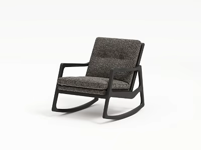Gray Patterned Fabric Rocking Chair with Wooden Frame Armrests and Padded Seat Back 3d model