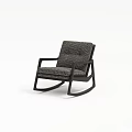 Gray Patterned Fabric Rocking Chair with Wooden Frame Armrests and Padded Seat Back