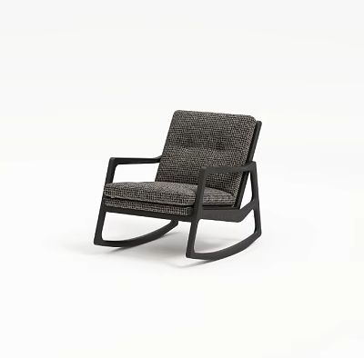 Gray Patterned Fabric Rocking Chair with Wooden Frame Armrests and Padded Seat Back 3d model