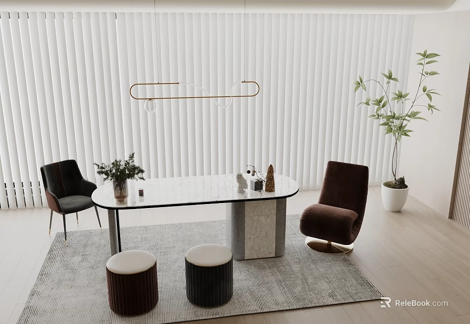 Modern Office Space With Glass Table Two Armchairs And Potted Plant 3d model 