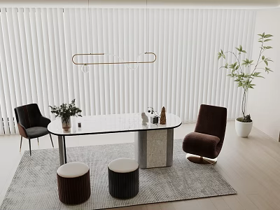 Modern Office Space With Glass Table Two Armchairs And Potted Plant 3d model