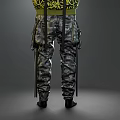 Long Sleeve Black Yellow Gradient Sweater With Camouflage Cargo Pants And Yellow Patterns