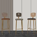 Modern Bar Stools With Gold Metal Legs And Wooden Seats In Contemporary Interior
