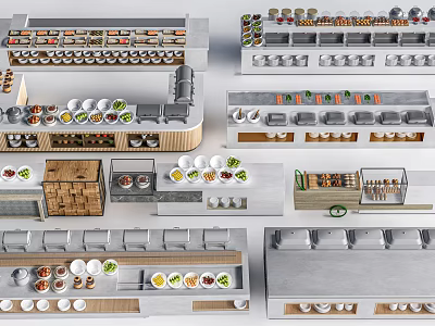 Stylish Bar Counter Interior With Various Designs Tableware Food Items And Materials 3d model