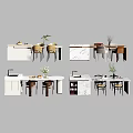Modern Dining Table Set With Marble Top White Counter Chairs And Potted Plants
