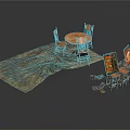 Wooden Round Dining Table With Two Chairs And Bar Counter On Rug
