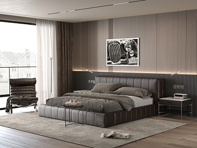 Minotti double bedroom bedside background wall bedside table leisure chair 3d model