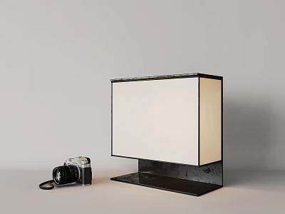 Modern Pendant Light with Minimalist Design and Fabric Shade on Table with Vintage Camera 3d model