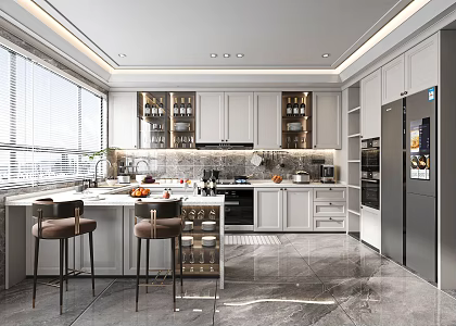 Jane European Open Kitchen Bar Chair Combination Cabinet 3d model