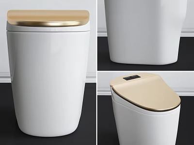 Modern White Toilet With Golden Lid And Smart Control Panel Design 3d model