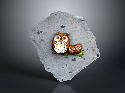 Decorative Electronic Clock With Owl Family Design On Rock Shaped Decor For Home Interior 3d model