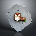 Decorative Electronic Clock With Owl Family Design On Rock Shaped Decor For Home Interior