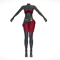 Black Mannequin Wearing Red Bra Top With Gold Circular Buckle And Asymmetrical Red Skirt