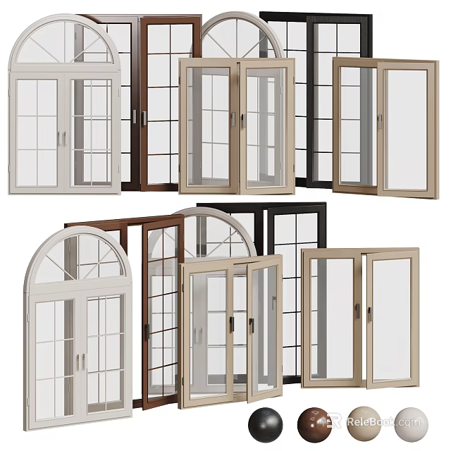 Various Stylish Window Designs With Different Frame Colors And Glass Panels 3d model 