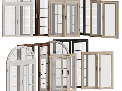 Various Stylish Window Designs With Different Frame Colors And Glass Panels 3d model