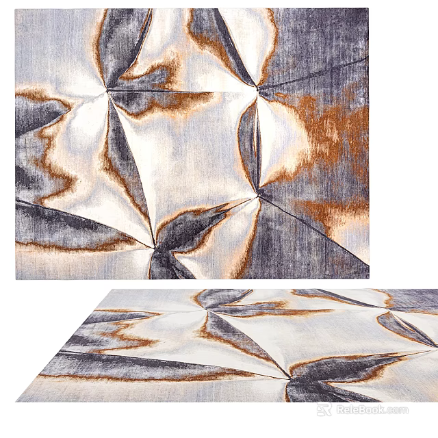 Square Area Rug With Geometric Folded Patterns And Metallic Colors 3d model