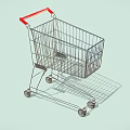 Metal Shopping Cart With Red Handle Four Rolling Wheels And Metal Frame