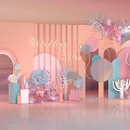 Pastel Pink Wedding Salon Decorations With Floral Arrangements Balloons And Arches