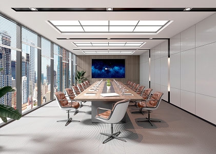 Modern conference room conference table and chair conference table office chair blinds LCD simple conference room conference table and chair combination 3d model