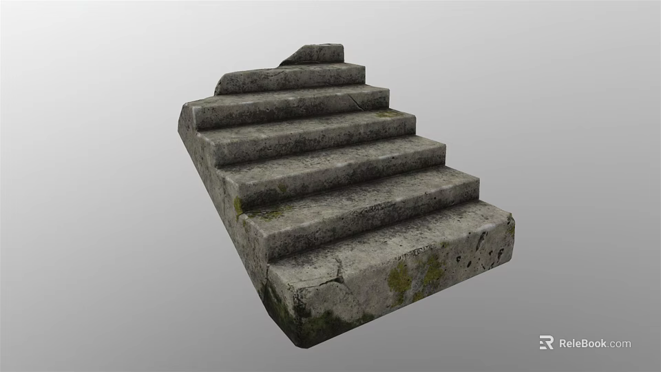 Rough Textured Natural Weathered Stone Stairs With Moss Covered Multiple Outdoor Steps 3d model 