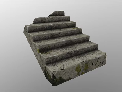 Rough Textured Natural Weathered Stone Stairs With Moss Covered Multiple Outdoor Steps 3d model