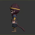 Cartoon Monkey Character 3D Model With Traditional Blue Costume And Gold Accessories