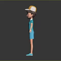 Cartoon Style Game Film Character With Blue Outfit And Yellow Cap