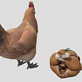 Standing Rooster With Red Comb And Roasted Chicken With Bone And Rosemary