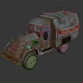 Rusty Vintage Old Truck Exterior With Red Stripe And Weathered Design