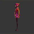 Cartoon Game Movie Character In Pink Dress Purple Leggings With Red Scarf And Orange Bag