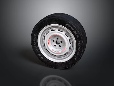 Car Parts Black Rubber Tire With Silver Alloy Wheel Rim And Holes 3d model
