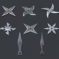 Traditional Ninja Throwing Weapons Collection Including Star Shaped Shuriken and Metal Daggers