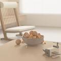 Decorative Ornament Set With Wooden Chair Walnut Bowl And Small Airplane Ornament