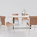 Modern Minimalist Dining Table Set With Four Brown Upholstered Chairs And White Frames 3d model
