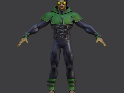 Game and Movie Character 3D Model With Green Cloak Blue Bodysuit Yellow Gloves and Boots 3d model