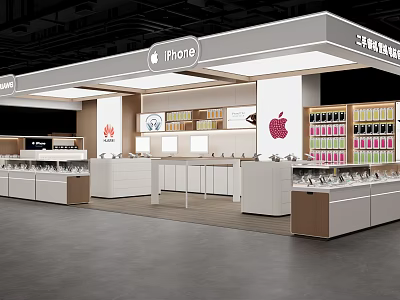 Shopping Mall Electronic Store with iPhone Huawei Displays Display Counters and Product Shelves 3d model