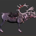 3D Reindeer Model with Purple Body Red and White Decorated Antlers Saddle Beads and Bells