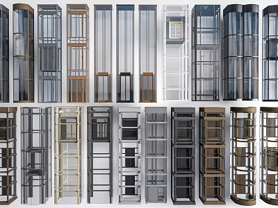 Various Modern Elevator Designs Featuring Glass And Metal Exterior Styles 3d model
