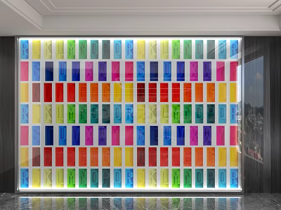 Colorful Glass Block Feature Wall With Vibrant Multicolored Panels In Grid Arrangement For Modern Interior 3d model