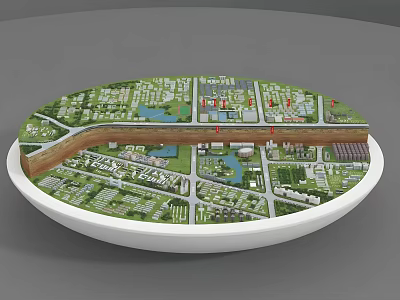 Aerial Planning Urban City Model with Road Network Green Spaces and Water Bodies 3d model