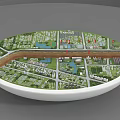Aerial Planning Urban City Model with Road Network Green Spaces and Water Bodies