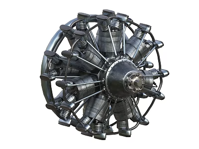 Radial Aviation Engine with Metal Construction Cooling Fins and Vintage Design 3d model